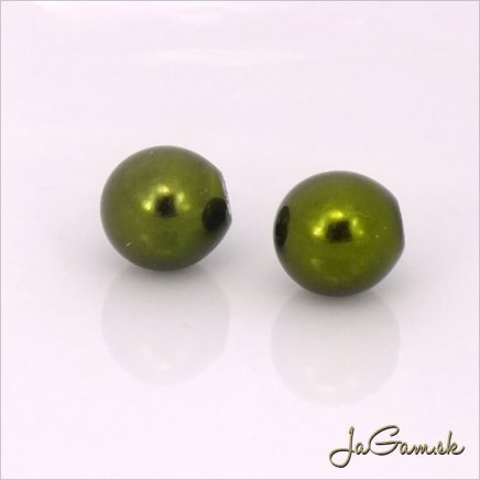 Poldierové voskované perly - ESTRELA -zelená/olivová 17596, 8 mm, 4 ks