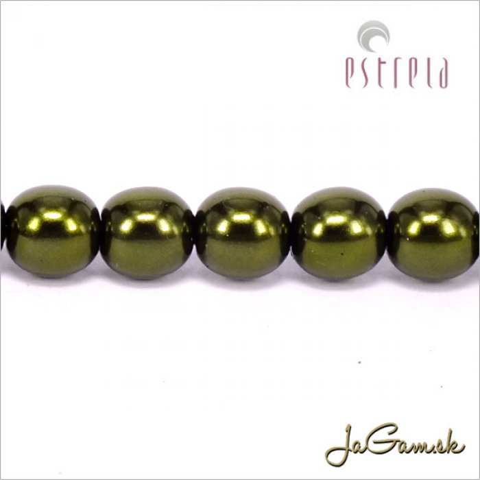 Poldierové voskované perly - ESTRELA -zelená/olivová 17596, 8 mm, 4 ks