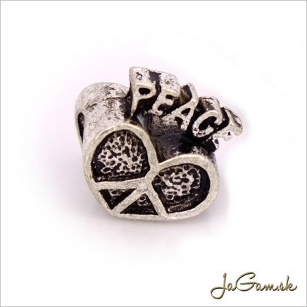 Kovová korálka s veľkým otvorom srdce 13 x 13 mm starostriebro, 1 ks (kk165s10)