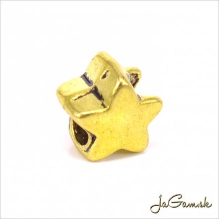 Kovová korálka s veľkým otvorom - hviezda 10x10x7 mm starozlato, 1 ks (KK166g09)