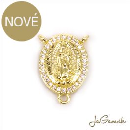 Kovový medzikus na ruženec 18x11mm zlatý so zirkónmi, 1ks (kk204)