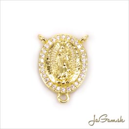 Kovový medzikus na ruženec 18x11mm zlatý so zirkónmi, 1ks (kk204)