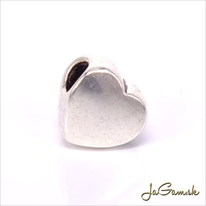 Kovová korálka s veľkým otvorom - srdce 10x10x7 mm starostriebro, 1 ks (KK165s09)