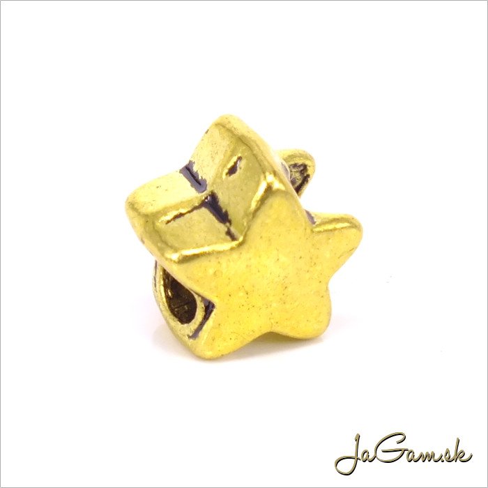 Kovová korálka s veľkým otvorom - hviezda 10x10x7 mm starozlato, 1 ks (KK166g09)