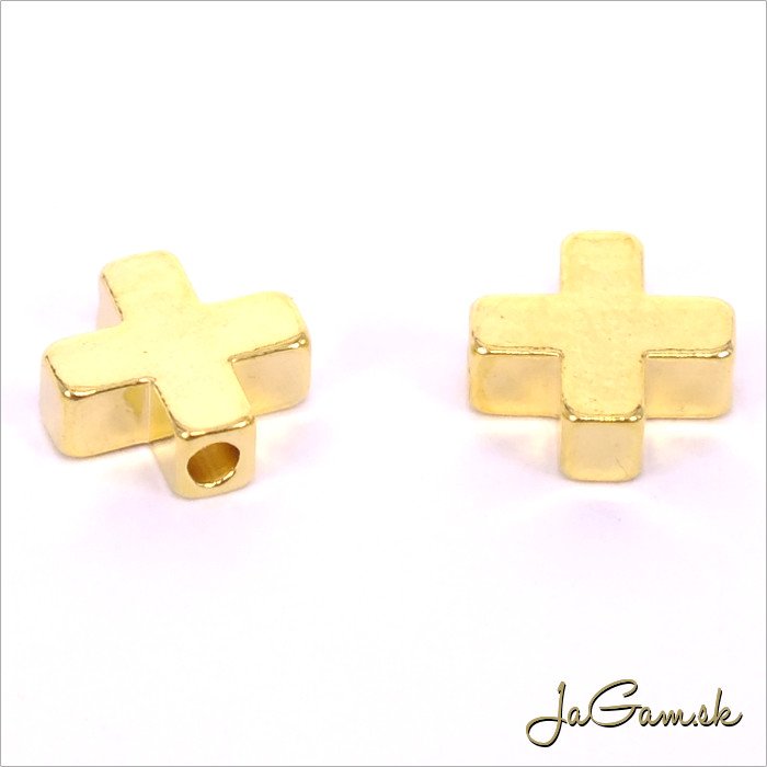 Kovový medzikus krížik 8x8x3mm zlatý 1ks (74_82g)