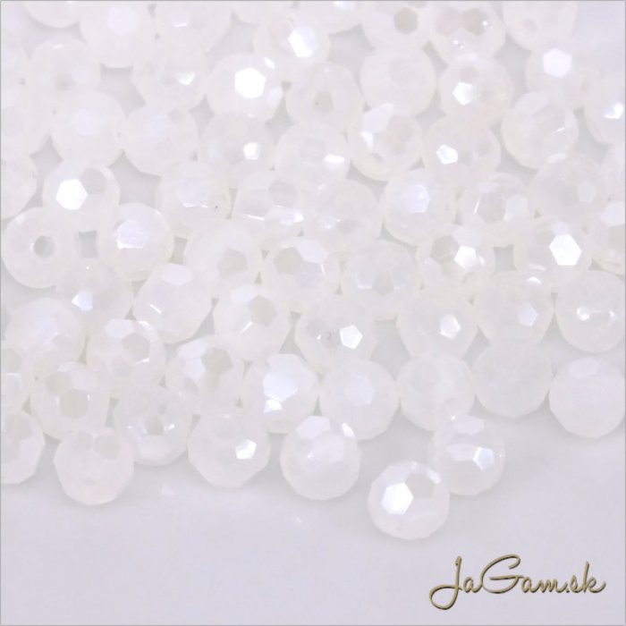 Sklenené brúsené korálky 4mm biela opálová s listrom, 50ks (5414)