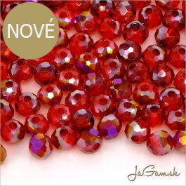 Brúsené korálky - rondelky 4x3mm červená AB, 50ks (bron401)