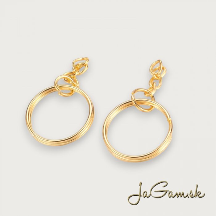 Krúžok na kľúče s retiazkou 25mm zlato, 5ks (kl013)