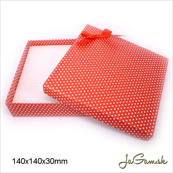 Darčeková krabička 14 x 14 x 3 cm červená/ biela (k1016)
