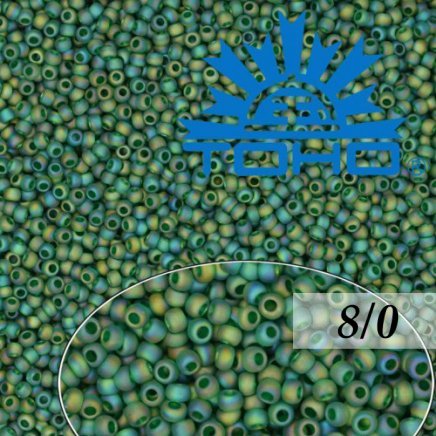 Toho Rokajl 8/0 Trans-Rainbow-Frosted Green Emerald č.179F 10g