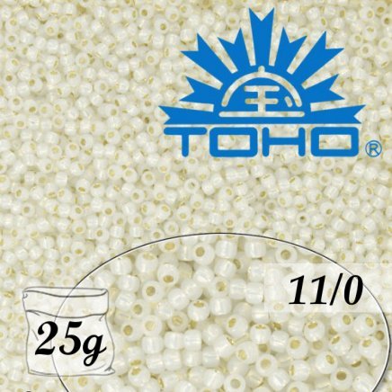 Toho Rokajl 11/0 -Golden-Lined Milky White č.2100 25g