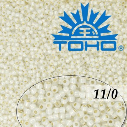 Toho Rokajl 11/0 -Golden-Lined Milky White č.2100 8g