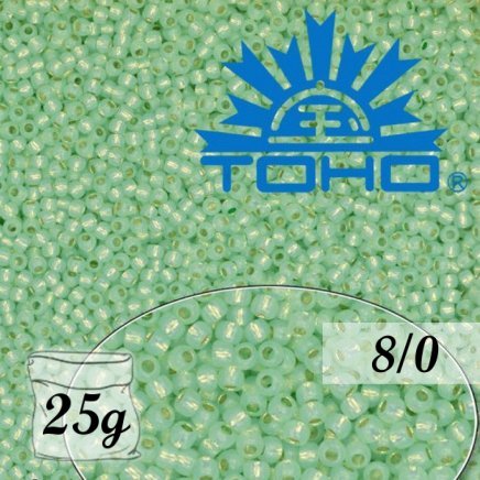 Toho Rokajl 8/0 Silver-Lined Milky Lt Peridot č.2118 25g
