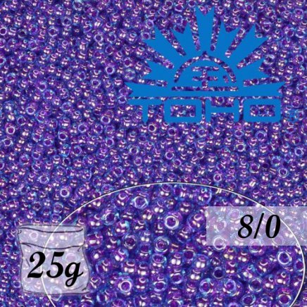 Toho Rokajl 8/0 Inside-Color Aqua/Purple Lined 25g (č.252)