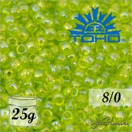 Toho Rokajl 8/0 -Transparent-Rainbow Lime Green (č.164) 25g