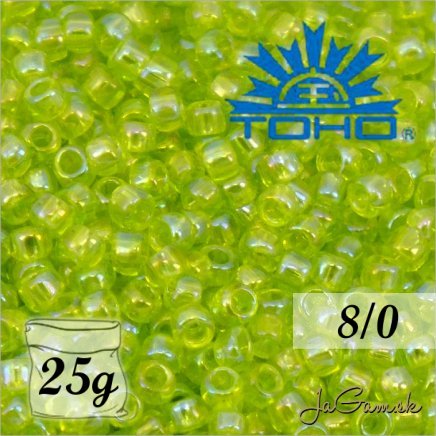 Toho Rokajl 8/0 -Transparent-Rainbow Lime Green (č.164) 25g