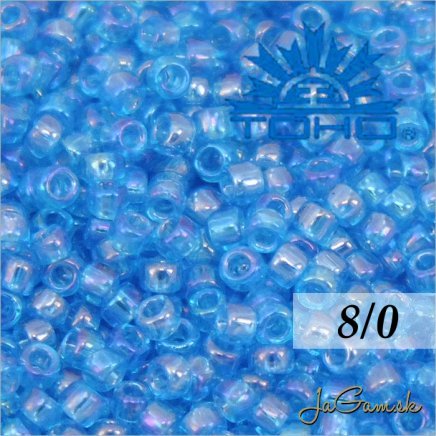 Toho Rokajl 8/0 -Transparent-Rainbow Dk Aqua (č.163B) 10g