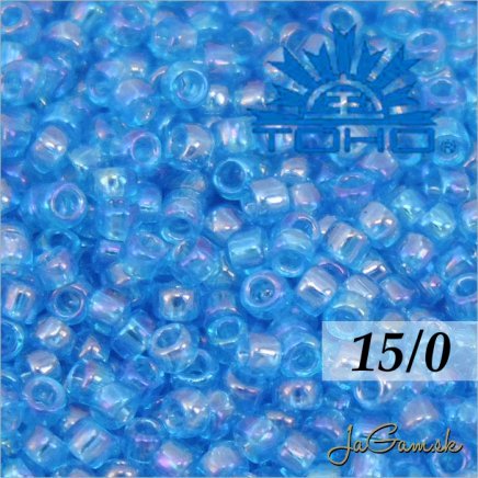 Toho Rokajl 15/0 -Transparent-Rainbow Dk Aqua (č.163B) 5g