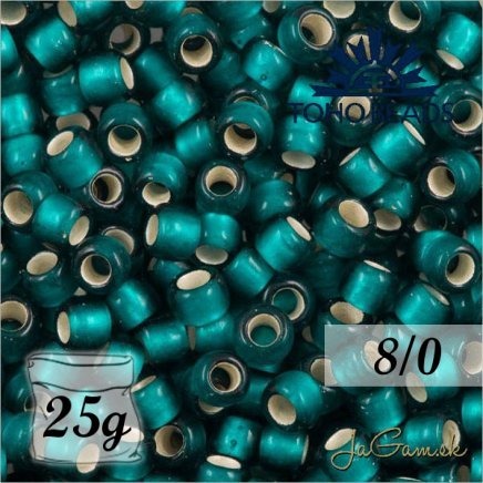 Toho Rokajl 8/0 Silver-Lined Frosted Teal, 25g (č.27BDF)