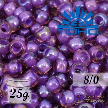 Toho Rokajl 8/0 - Inside-Color Rainbow Rosaline/Opaque Purple-Lined č.928 25g