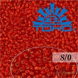Toho Rokajl 8/0 Silver-Lined Siam Ruby č.25B 10g