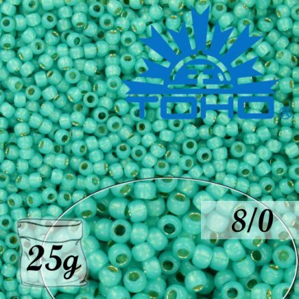 Toho Rokajl 8/0 Silver-Lined Milky Teal č.2104 25g
