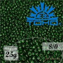 Toho Rokajl 8/0 -Transparent-Frosted Green Emerald č.939F 25g