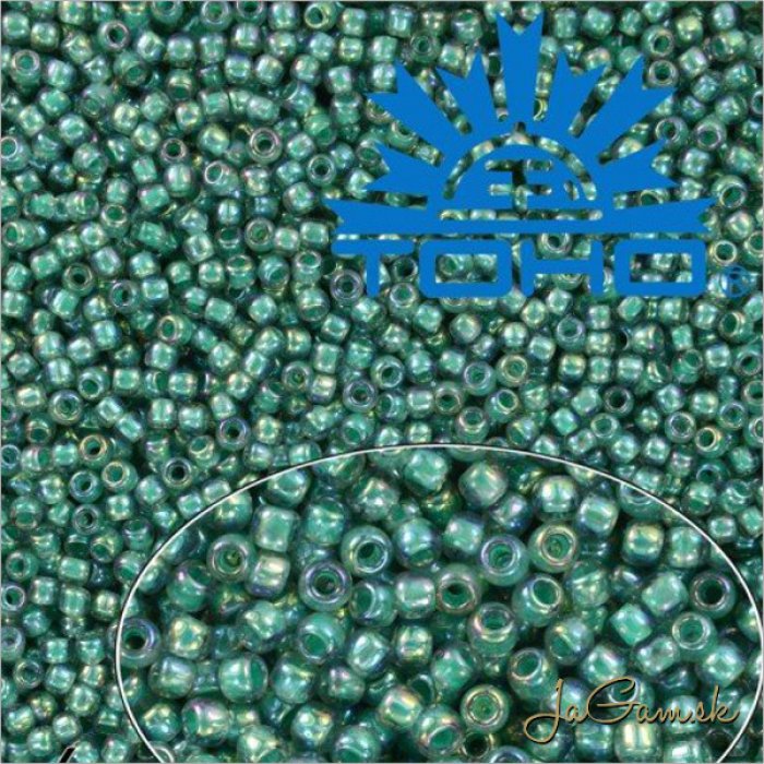 Toho Rokajl 8/0 Inside-Color Luster Crystal/Opaque Aqua-Lined č.183 25g